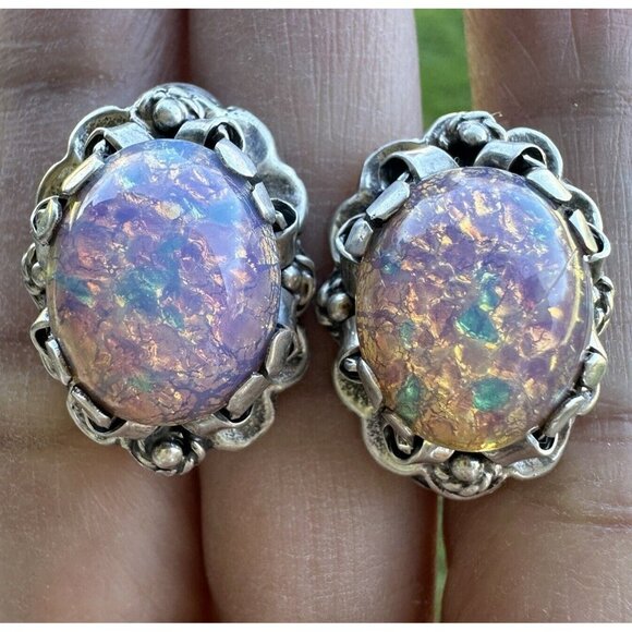 Taxco Jewelry - VTG Taxco Mexico sterling silver and faux foil opal earrings